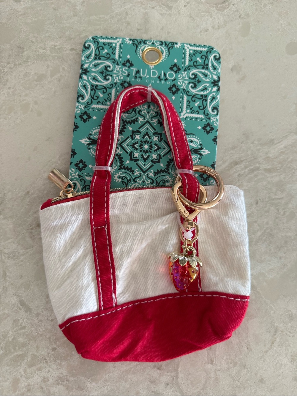 Studio Mini Canvas Tote Bag Charm Strawberry Keychain Cute Gift for Her